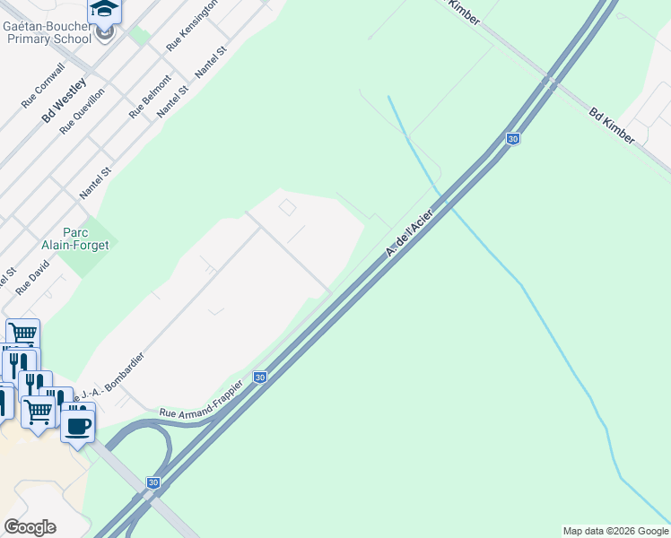 map of restaurants, bars, coffee shops, grocery stores, and more near 4900 Rue Armand-Frappier in Longueuil