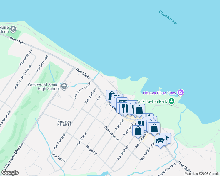 map of restaurants, bars, coffee shops, grocery stores, and more near 50 Rue Lower Maple in Hudson
