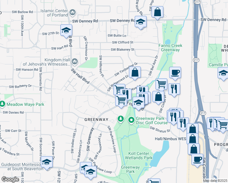 map of restaurants, bars, coffee shops, grocery stores, and more near in Beaverton