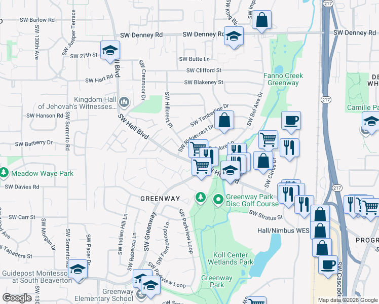 map of restaurants, bars, coffee shops, grocery stores, and more near in Beaverton