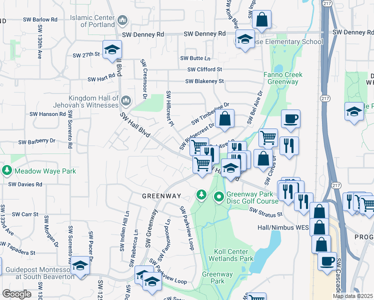 map of restaurants, bars, coffee shops, grocery stores, and more near in Beaverton