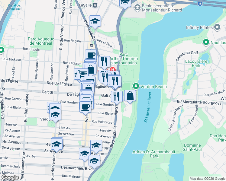 map of restaurants, bars, coffee shops, grocery stores, and more near 4141 Boulevard LaSalle in Montrã©Al