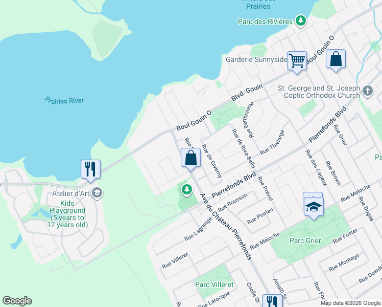 map of restaurants, bars, coffee shops, grocery stores, and more near 4926 Rue Oka in Montréal