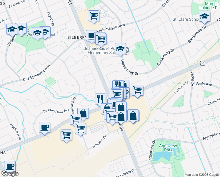 map of restaurants, bars, coffee shops, grocery stores, and more near 476 Rougemount Crescent in Ottawa