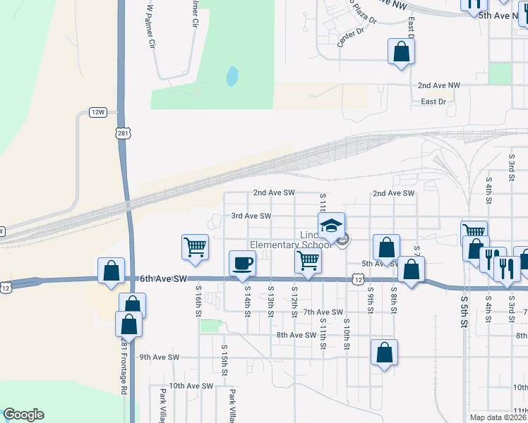 map of restaurants, bars, coffee shops, grocery stores, and more near 1307 3rd Avenue Southwest in Aberdeen