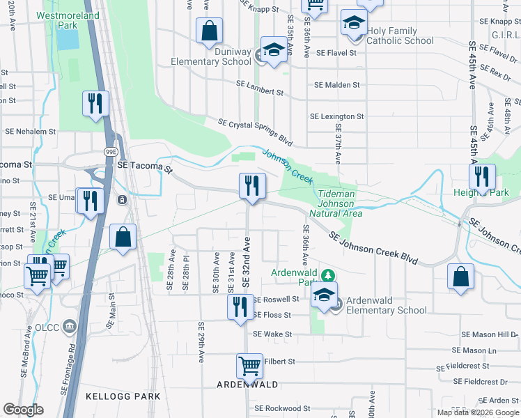 map of restaurants, bars, coffee shops, grocery stores, and more near in Portland
