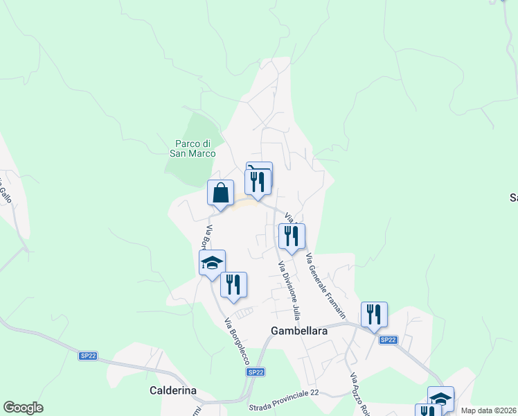 map of restaurants, bars, coffee shops, grocery stores, and more near 6 Via Divisione Julia in Gambellara
