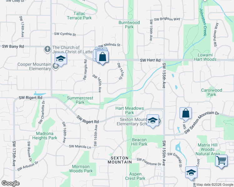 map of restaurants, bars, coffee shops, grocery stores, and more near 16062 Southwest Bridle Hills Drive in Beaverton