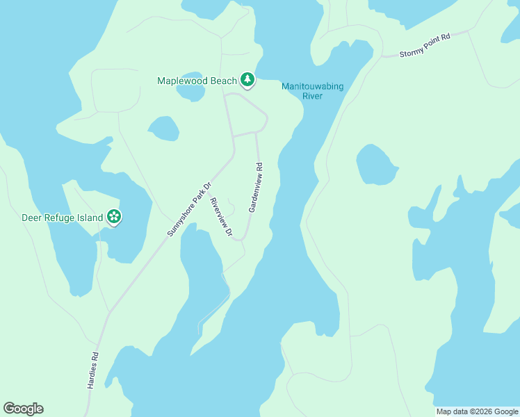 map of restaurants, bars, coffee shops, grocery stores, and more near 16 Gardenview Road in Parry Sound