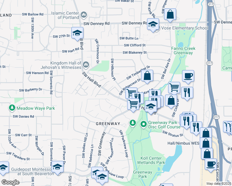 map of restaurants, bars, coffee shops, grocery stores, and more near in Beaverton