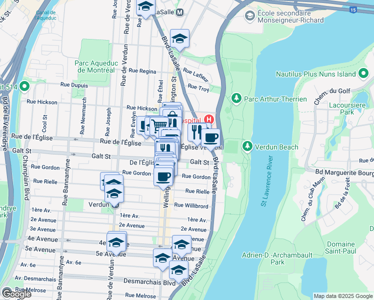 map of restaurants, bars, coffee shops, grocery stores, and more near in Montreal