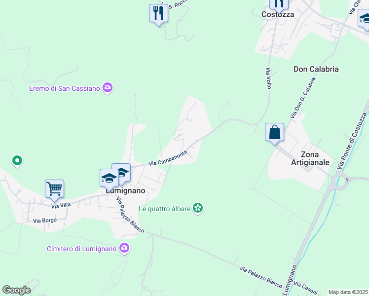 map of restaurants, bars, coffee shops, grocery stores, and more near 19 Via Campanonta in Lumignano