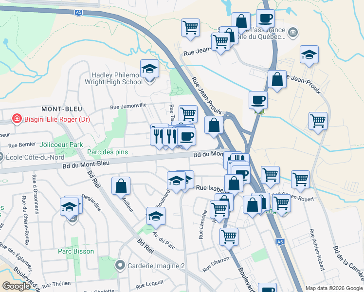 map of restaurants, bars, coffee shops, grocery stores, and more near in Gatineau