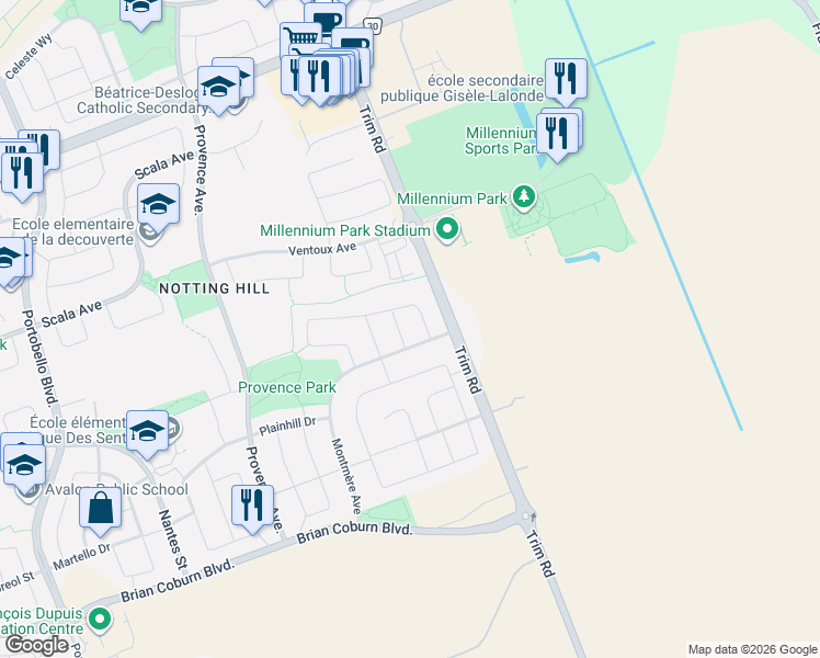 map of restaurants, bars, coffee shops, grocery stores, and more near in Ottawa