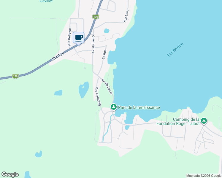 map of restaurants, bars, coffee shops, grocery stores, and more near 1571 Avenue du Lac Ouest in Roxton Pond