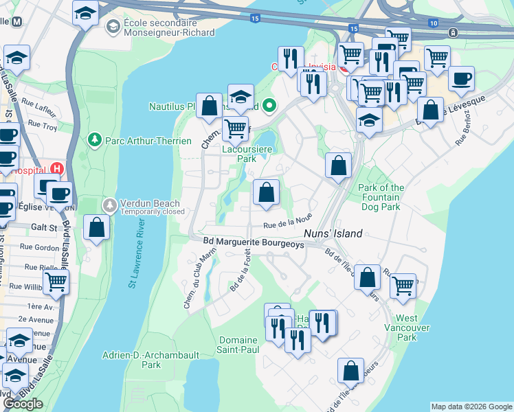 map of restaurants, bars, coffee shops, grocery stores, and more near 514 Rue de la Métairie in Montréal