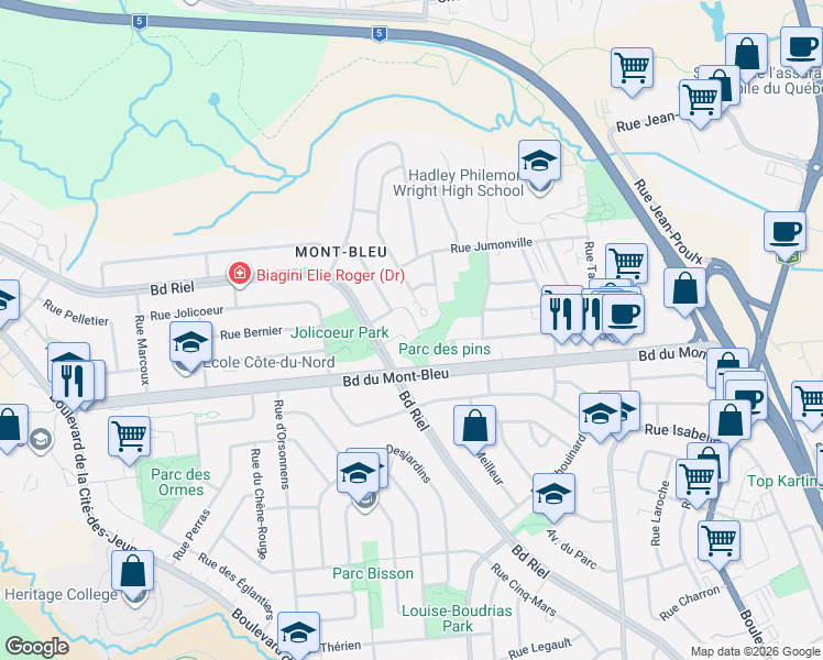 map of restaurants, bars, coffee shops, grocery stores, and more near 27 Rue des Pyrenees in Gatineau