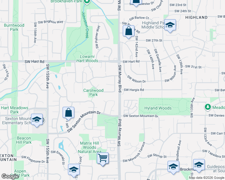 map of restaurants, bars, coffee shops, grocery stores, and more near 14605 Southwest Carlsbad Drive in Beaverton