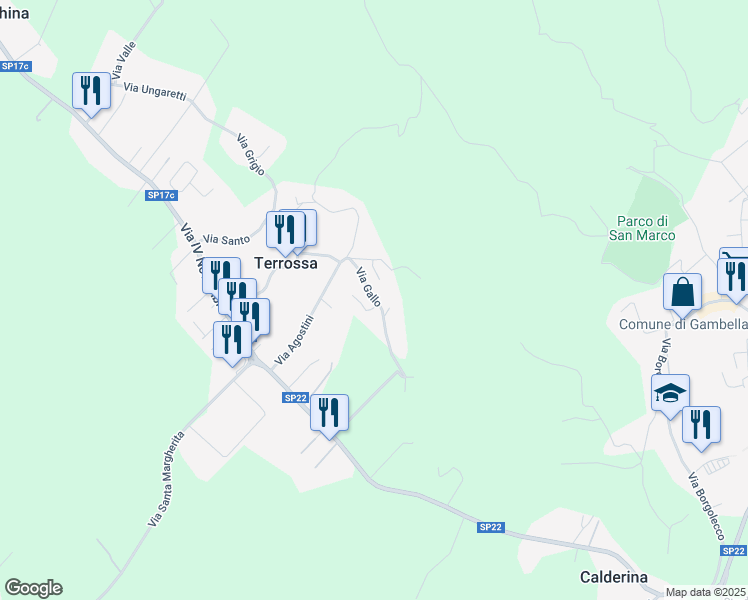 map of restaurants, bars, coffee shops, grocery stores, and more near 11 Via Gallo in Terrossa