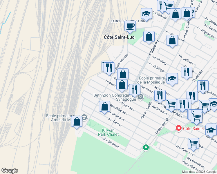 map of restaurants, bars, coffee shops, grocery stores, and more near 8040 Chemin Mackle in Côte Saint-Luc