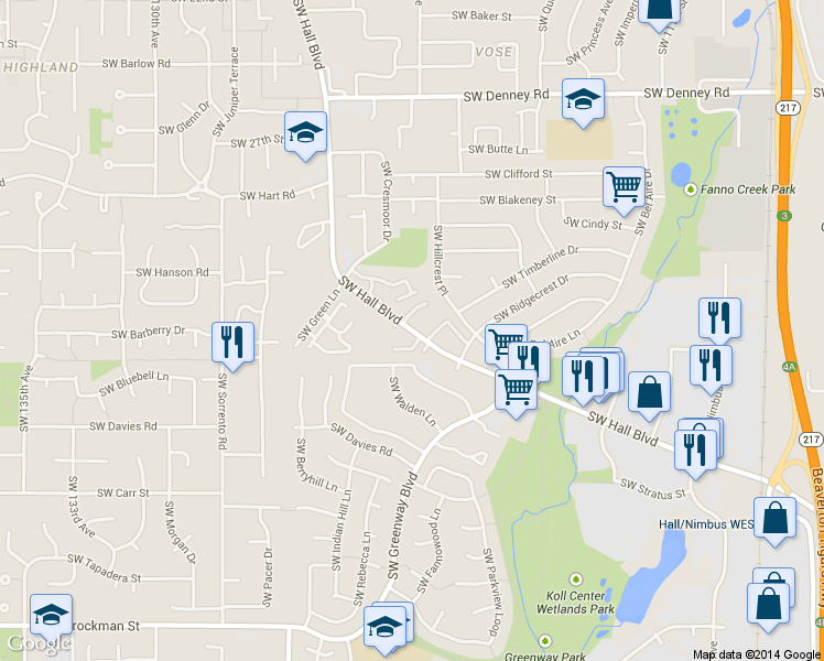 map of restaurants, bars, coffee shops, grocery stores, and more near 7860 Southwest Hall Boulevard in Beaverton