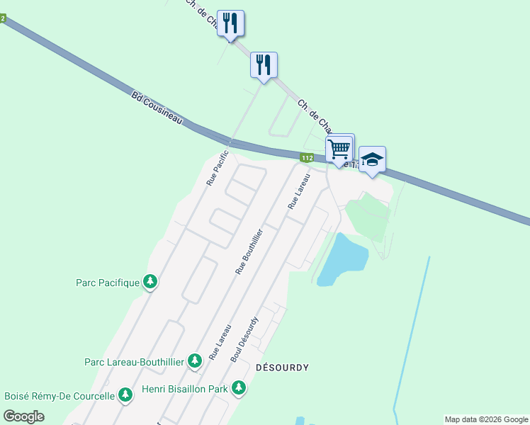 map of restaurants, bars, coffee shops, grocery stores, and more near 3010 Rue Bouthillier in Carignan