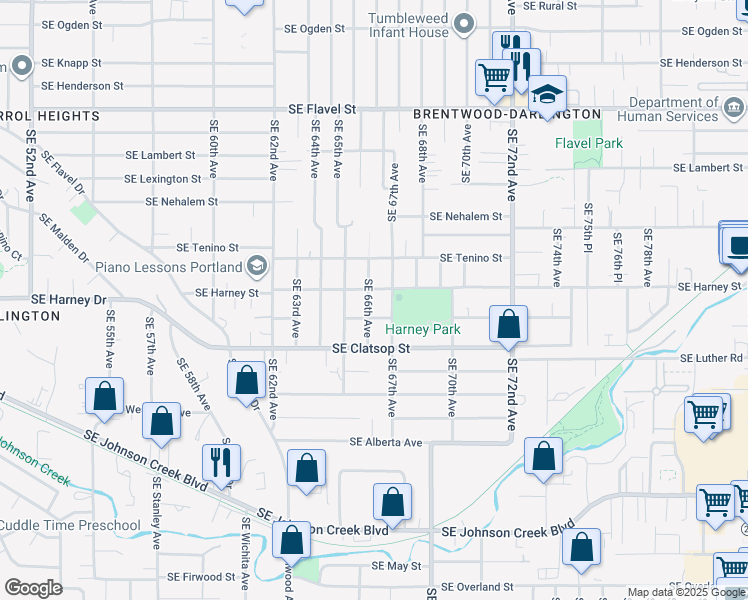 map of restaurants, bars, coffee shops, grocery stores, and more near 8311 Southeast 67th Avenue in Portland
