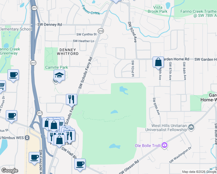 map of restaurants, bars, coffee shops, grocery stores, and more near 9630 Southwest Eagle Lane in Beaverton