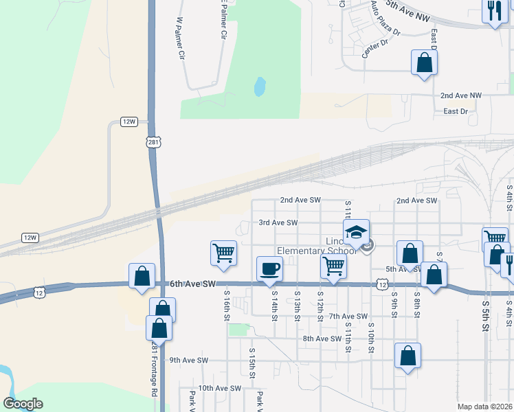 map of restaurants, bars, coffee shops, grocery stores, and more near 2nd Avenue Southwest in Aberdeen