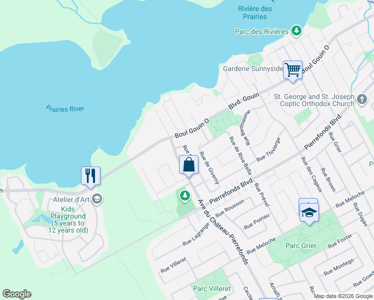 map of restaurants, bars, coffee shops, grocery stores, and more near 4973 Rue Oka in Montréal