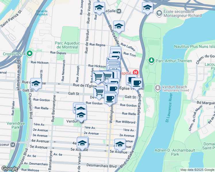 map of restaurants, bars, coffee shops, grocery stores, and more near in Montreal