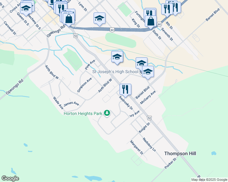 map of restaurants, bars, coffee shops, grocery stores, and more near 54 Haramis Drive in Renfrew