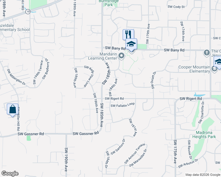 map of restaurants, bars, coffee shops, grocery stores, and more near 7815 Southwest 184th Avenue in Beaverton