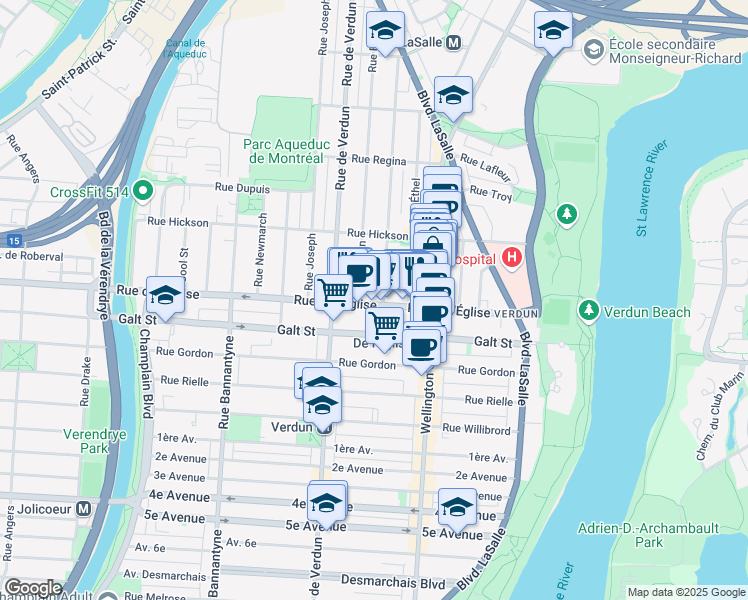 map of restaurants, bars, coffee shops, grocery stores, and more near in Montreal