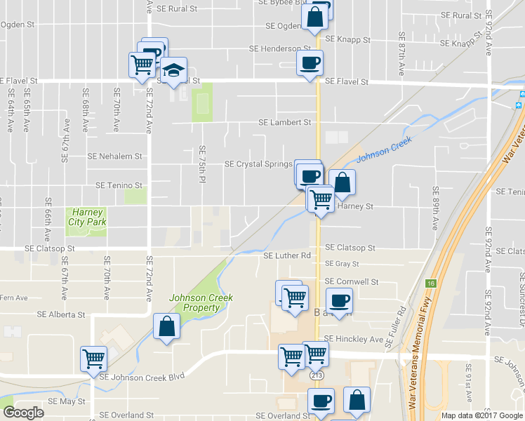 map of restaurants, bars, coffee shops, grocery stores, and more near 7809 Southeast Harney Street in Portland