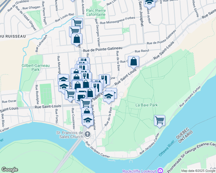 map of restaurants, bars, coffee shops, grocery stores, and more near in Gatineau