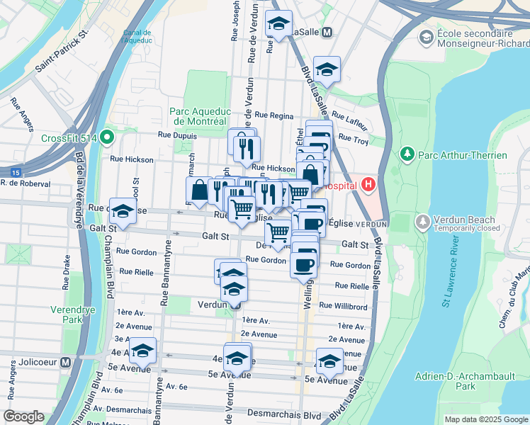 map of restaurants, bars, coffee shops, grocery stores, and more near in Montreal