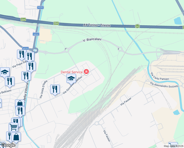 map of restaurants, bars, coffee shops, grocery stores, and more near 10 Via Urbano Rattazzi in Novara