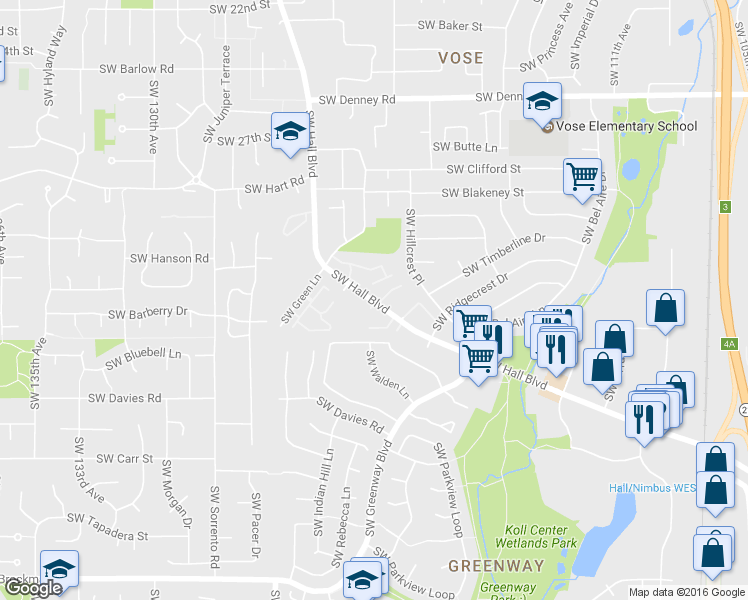map of restaurants, bars, coffee shops, grocery stores, and more near 7850 Southwest Hall Boulevard in Beaverton