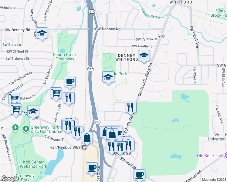 map of restaurants, bars, coffee shops, grocery stores, and more near 7935 Southwest Scholls Ferry Road in Beaverton