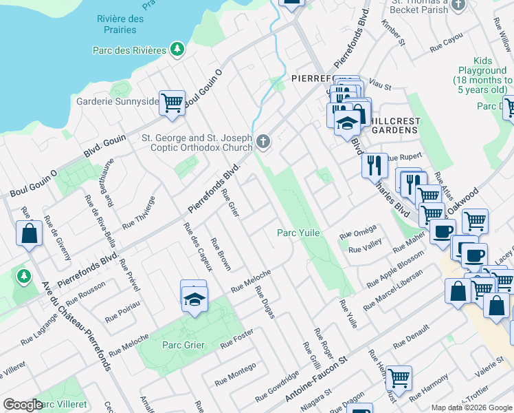 map of restaurants, bars, coffee shops, grocery stores, and more near 4787 Rue de Nanterre in Montréal