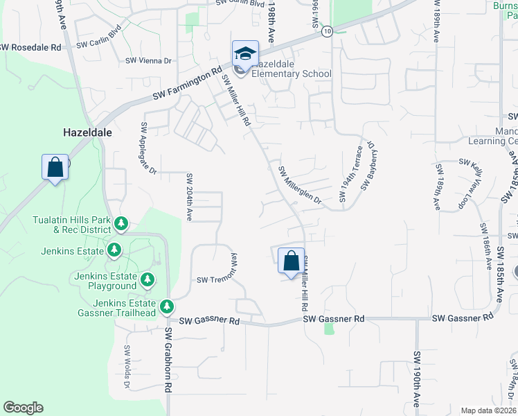 map of restaurants, bars, coffee shops, grocery stores, and more near 7827 Southwest Thornbridge Terrace in Beaverton