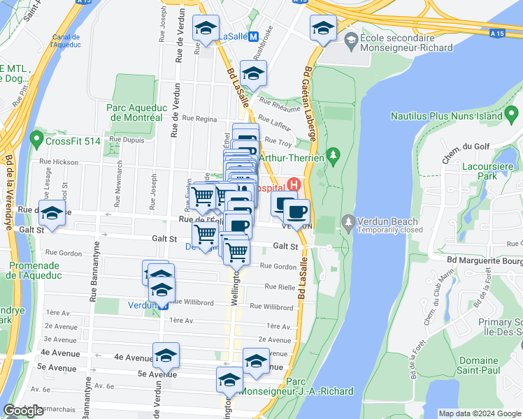 map of restaurants, bars, coffee shops, grocery stores, and more near 4040 Rue Ross in Montréal
