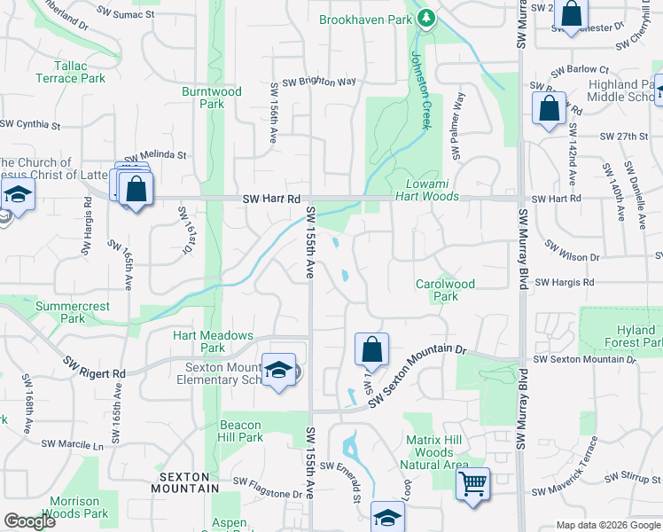 map of restaurants, bars, coffee shops, grocery stores, and more near 15435 Southwest Gleneden Drive in Beaverton