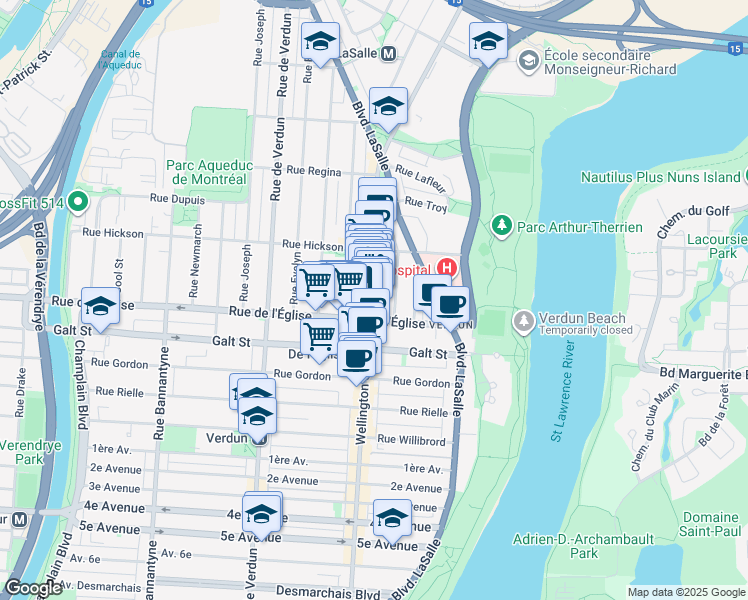 map of restaurants, bars, coffee shops, grocery stores, and more near in Montreal
