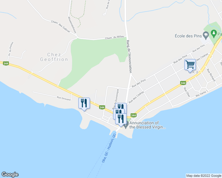 map of restaurants, bars, coffee shops, grocery stores, and more near 208 Rue des Pins in Oka