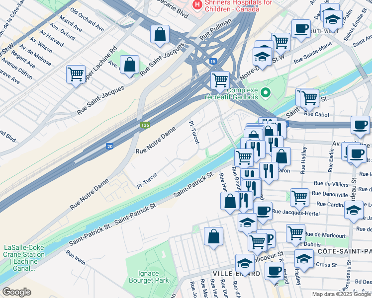 map of restaurants, bars, coffee shops, grocery stores, and more near in Montreal