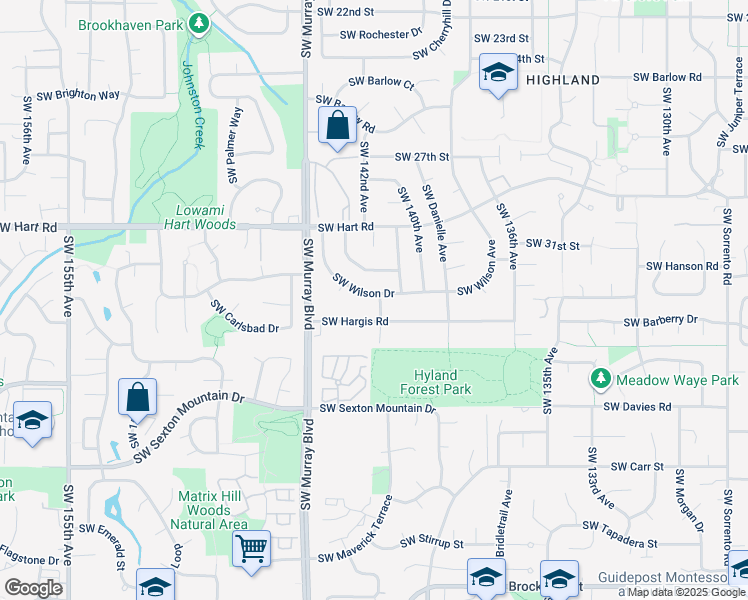 map of restaurants, bars, coffee shops, grocery stores, and more near 14220 Southwest Wilson Drive in Beaverton