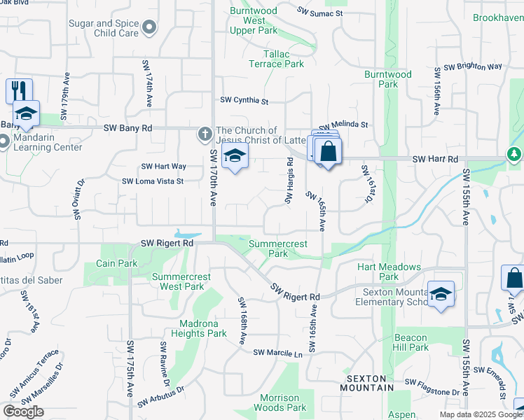 map of restaurants, bars, coffee shops, grocery stores, and more near 16672 Southwest Canseco Court in Beaverton