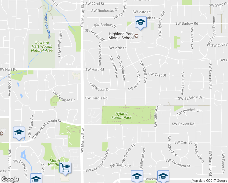 map of restaurants, bars, coffee shops, grocery stores, and more near 14050 Southwest Wilson Drive in Beaverton